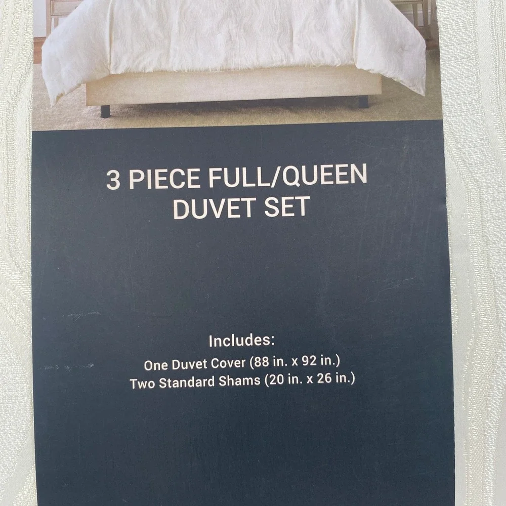 Rachel Zoe Duvet Set Full/Queen Ivory Cream Wavy Jacquard Modern Textured Chic
